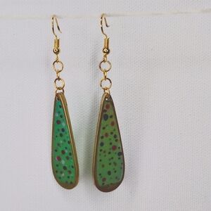 Green specked teardrop dangle earrings hypoallergenic, handmade